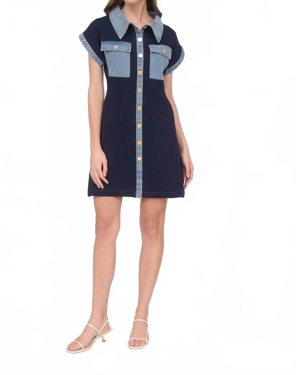 NEW ZOE AND CLAIRE lizzie knit denim mini dress in navy